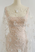 3D Blumen Spitzenstoff/ Braut Spitzenstoff Off-White/ romantischer 3D Blumen Spitzenstoff mit Perlen/ Hochzeit Spitzenstoff// L23-532