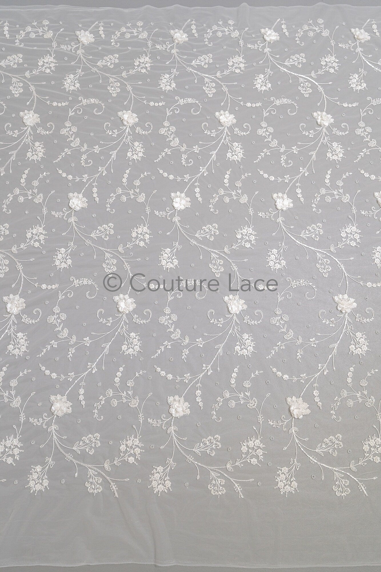 3D Blumen Spitzenstoff/ Braut Spitzenstoff Off-White/ romantischer 3D Blumen Spitzenstoff mit Perlen/ Hochzeit Spitzenstoff// L23-532