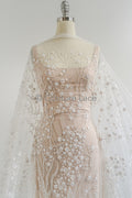 3D Blumen Spitzenstoff Off-White/ Braut Spitzenstoff mit Perlen/ romantischer Spitzenstoff mit 3D Blumen/ Hochzeit Spitzenstoff// L23-536
