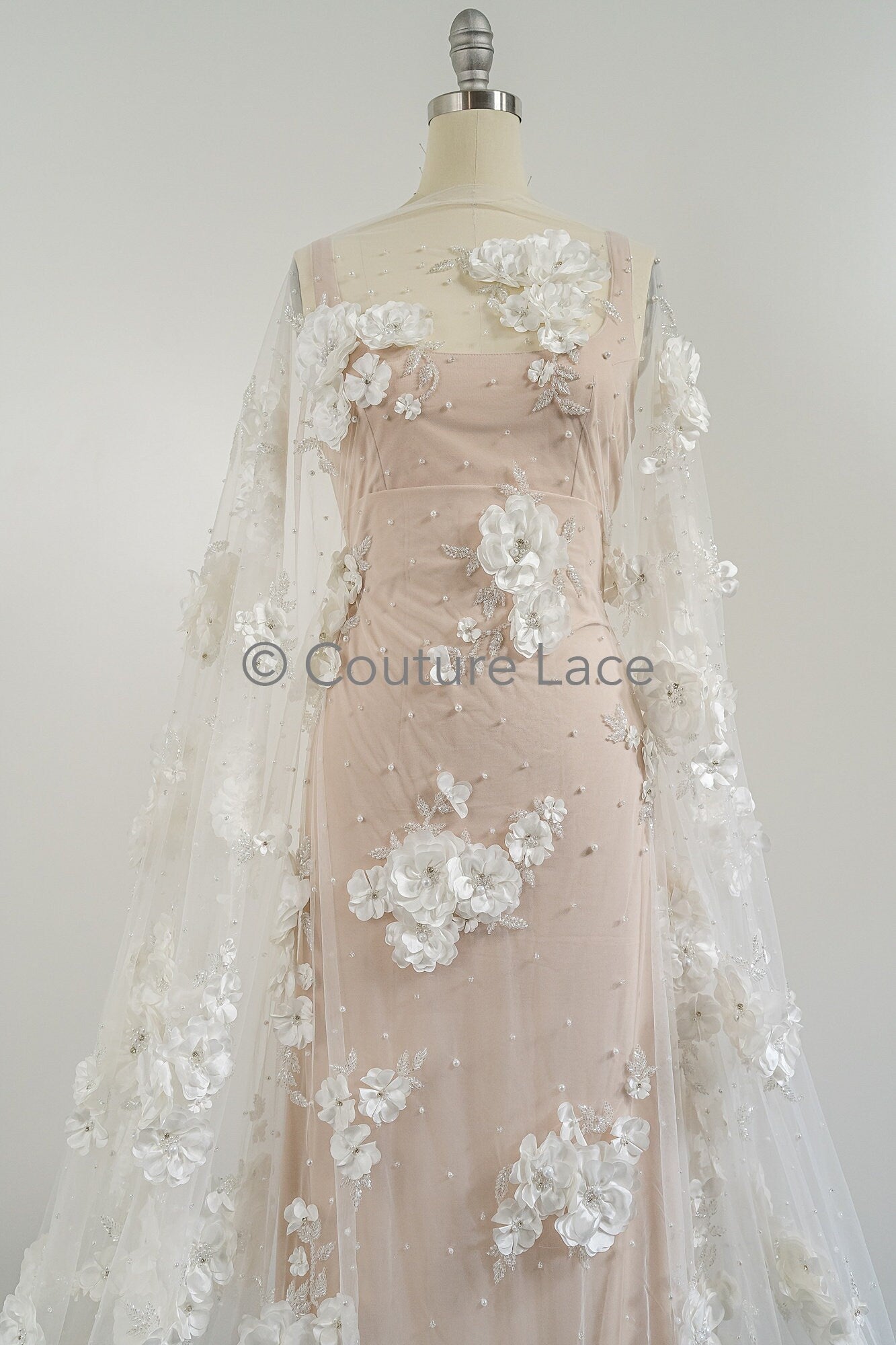 3D Blumen Perlen Spitzenstoff/ Couture Spitzenstoff mit Perlen/ Perlen & Kristallen/ Perlen Brautspitze// L23-539