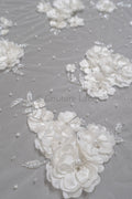 3D Blumen Perlen Spitzenstoff/ Couture Spitzenstoff mit Perlen/ Perlen & Kristallen/ Perlen Brautspitze// L23-539