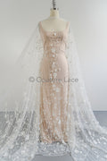 3D Blumen Spitzenstoff Off-White/ Braut Spitzenstoff/ romantischer Spitzenstoff mit 3D Blumen & Perlen/ Hochzeit Spitzenstoff// L23-540