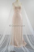Pearl lace fabric off-white/ wavy lace fabric with pearls &amp; sequins/ bridal lace fabric/ L23-542
