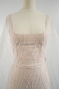 Pearl lace fabric off-white/ wavy lace fabric with pearls &amp; sequins/ bridal lace fabric/ L23-542