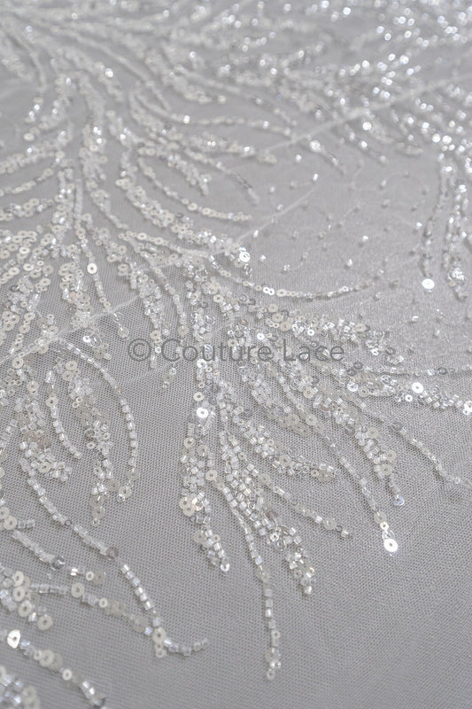 Perlen Spitzenstoff Off-White/ Perlen Brautkleid Spitze/ Couture Spitze mit Perlen/ Perlen Spitze// L23-544