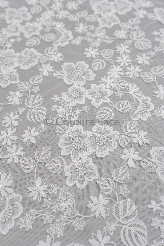Blumen Braut Spitze Off-White/ Brautspitze mit Blumen/ Blumen Hochzeit Spitze/ Couture Spitze// L23-545