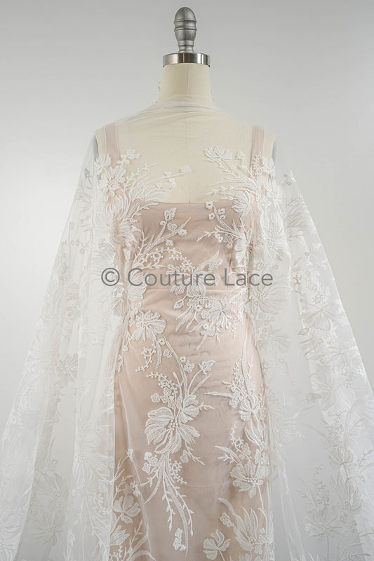 Blumen Braut Spitze Off-White/ Brautspitze/ Blumen Hochzeit Spitze/ Couture Spitze// L23-547