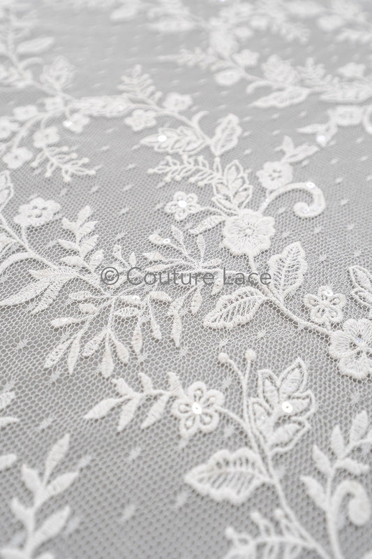 Blumen Braut Spitze Off-White/ Brautspitze mit Pailletten/ Blumen Hochzeit Spitze/ Couture Spitze// L23-548