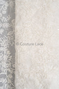 Blumen Braut Spitze Off-White/ Brautspitze mit Perlen & Pailletten/ Braut Spitzenstoff mit Blumen/ Couture Spitze// L23-549