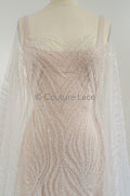 Zarte florale Spitze Off-White/ Braut Spitzenstoff/ Perlen Spitzenstoff/ Spitzenmuster mit Perlen & Pailletten// L23-550