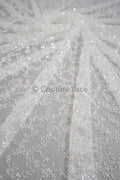 Couture Spitzenstoff Off-White/ Perlen Spitzenstoff/ Spitze mit Perlen/ Brautspitze Stoff// L23-557