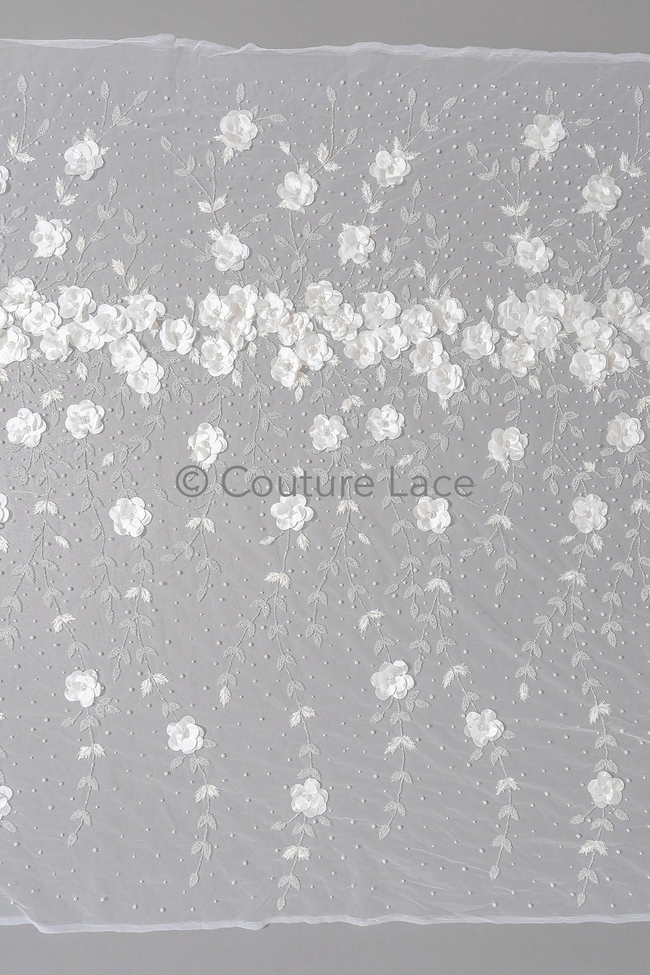 3D Blumen Spitzenstoff Off-White/ Braut Spitzenstoff mit Perlen/ romantischer Spitzenstoff mit 3D Blumen/ Hochzeit Spitzenstoff// L23-562