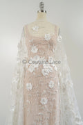 3D Blumen Spitzenstoff Off-White/ Braut Spitzenstoff mit Perlen/ romantischer Spitzenstoff mit 3D Blumen/ Hochzeit Spitzenstoff// L23-562