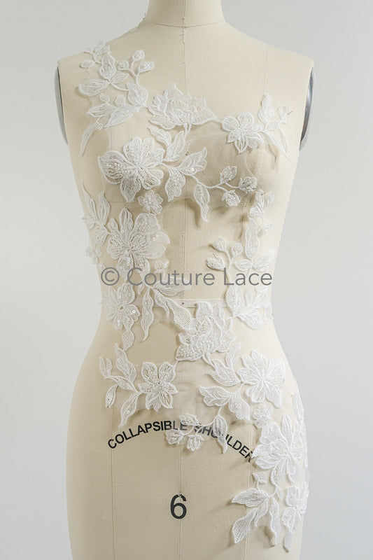 Hochzeitskleid Spitze Applikation/ Perlen Braut Aufnäher/ Perlen Blumen Applikation/ Brautblatt Applikation/ A23-336