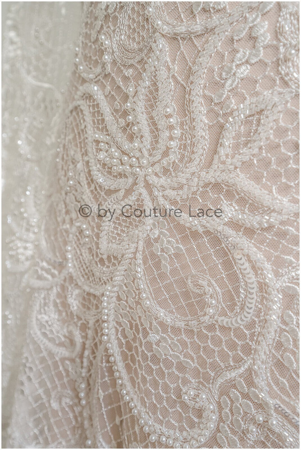 Perlen Spitzenstoff Off-White/ Couture Spitzenstoff/ Brautspitze Stoff mit Perlen/ Perlenspitze// L22-516