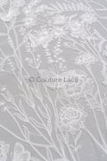 3D butterfly bridal lace off-white/ beautiful embroidered floral lace fabric/ wildflower lace fabric/ bridal lace with flowers// L23-579