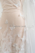 3D butterfly bridal lace off-white/ beautiful embroidered floral lace fabric/ wildflower lace fabric/ bridal lace with flowers// L23-579