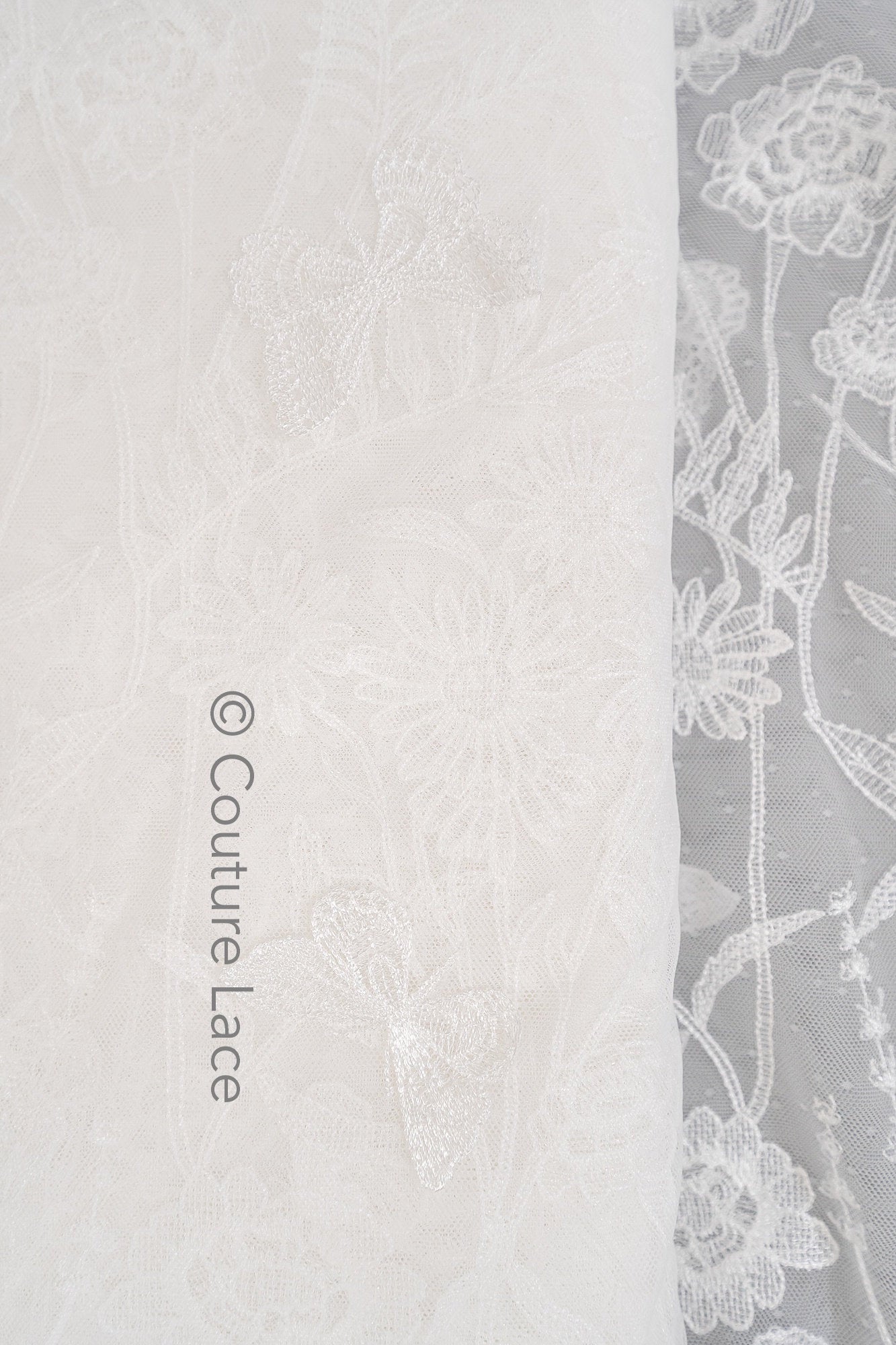 3D butterfly bridal lace off-white/ beautiful embroidered floral lace fabric/ wildflower lace fabric/ bridal lace with flowers// L23-579