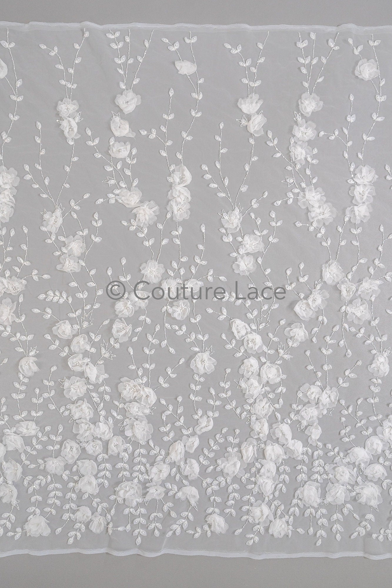 3D Blumen Spitzenstoff Off-White/ Braut Spitzenstoff/ romantischer Spitzenstoff mit 3D Blumen/ Hochzeit Spitzenstoff// L23-561