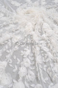 3D Blumen Spitzenstoff Off-White/ Braut Spitzenstoff/ romantischer Spitzenstoff mit 3D Blumen/ Hochzeit Spitzenstoff// L23-561