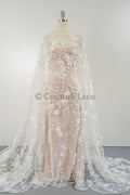 3D Blumen Spitzenstoff Off-White/ Braut Spitzenstoff/ romantischer Spitzenstoff mit 3D Blumen/ Hochzeit Spitzenstoff// L23-561