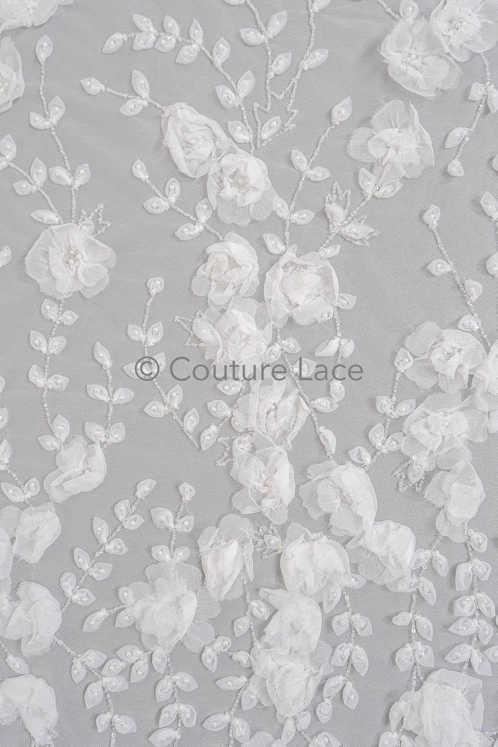 3D Blumen Spitzenstoff Off-White/ Braut Spitzenstoff/ romantischer Spitzenstoff mit 3D Blumen/ Hochzeit Spitzenstoff// L23-561