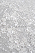 3D Blumen Spitzenstoff Off-White/ Couture Spitze Stoff/ Brautspitze mit Perlen/ Perlen Spitze// L23-570