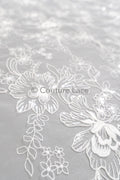Floral Bridal Lace Off-White/ Bridal lace with flowers &amp; sequins/ floral bridal lace// L23-554