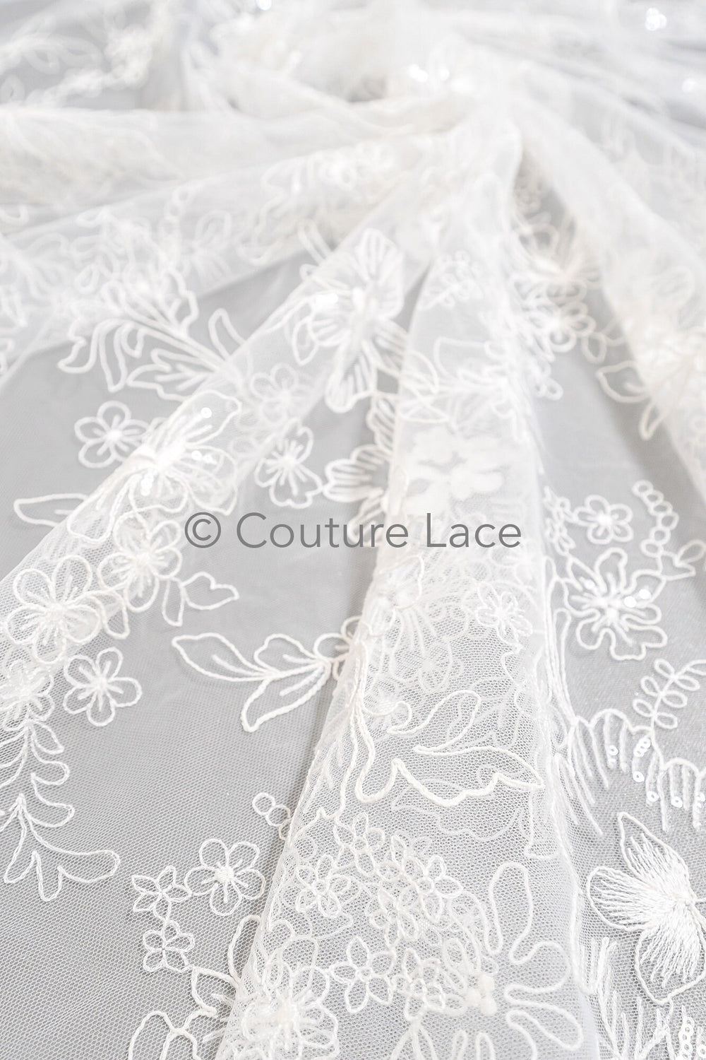 Floral Bridal Lace Off-White/ Bridal lace with flowers &amp; sequins/ floral bridal lace// L23-554