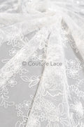 Floral Bridal Lace Off-White/ Bridal lace with flowers &amp; sequins/ floral bridal lace// L23-554