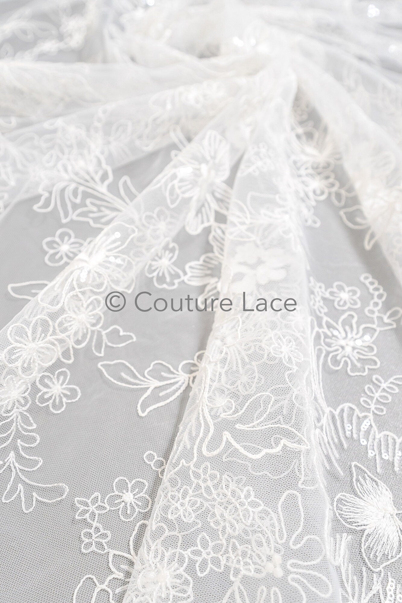 Floral Bridal Lace Off-White/ Bridal lace with flowers &amp; sequins/ floral bridal lace// L23-554