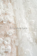 3D Blumen Spitzenstoff Off-White/ Braut Spitzenstoff mit Perlen & Pailletten/ romantischer Spitzenstoff mit 3D Blumen/ Hochzeit Spitzenstoff// L23-535