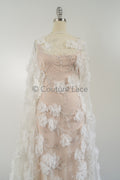 3D Blumen Spitzenstoff Off-White/ Braut Spitzenstoff/ romantischer Spitzenstoff mit 3D Blumen/ Hochzeit Spitzenstoff mit Perlen// L23-563