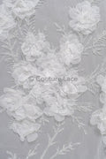 3D Blumen Spitzenstoff Off-White/ Braut Spitzenstoff/ romantischer Spitzenstoff mit 3D Blumen/ Hochzeit Spitzenstoff mit Perlen// L23-563