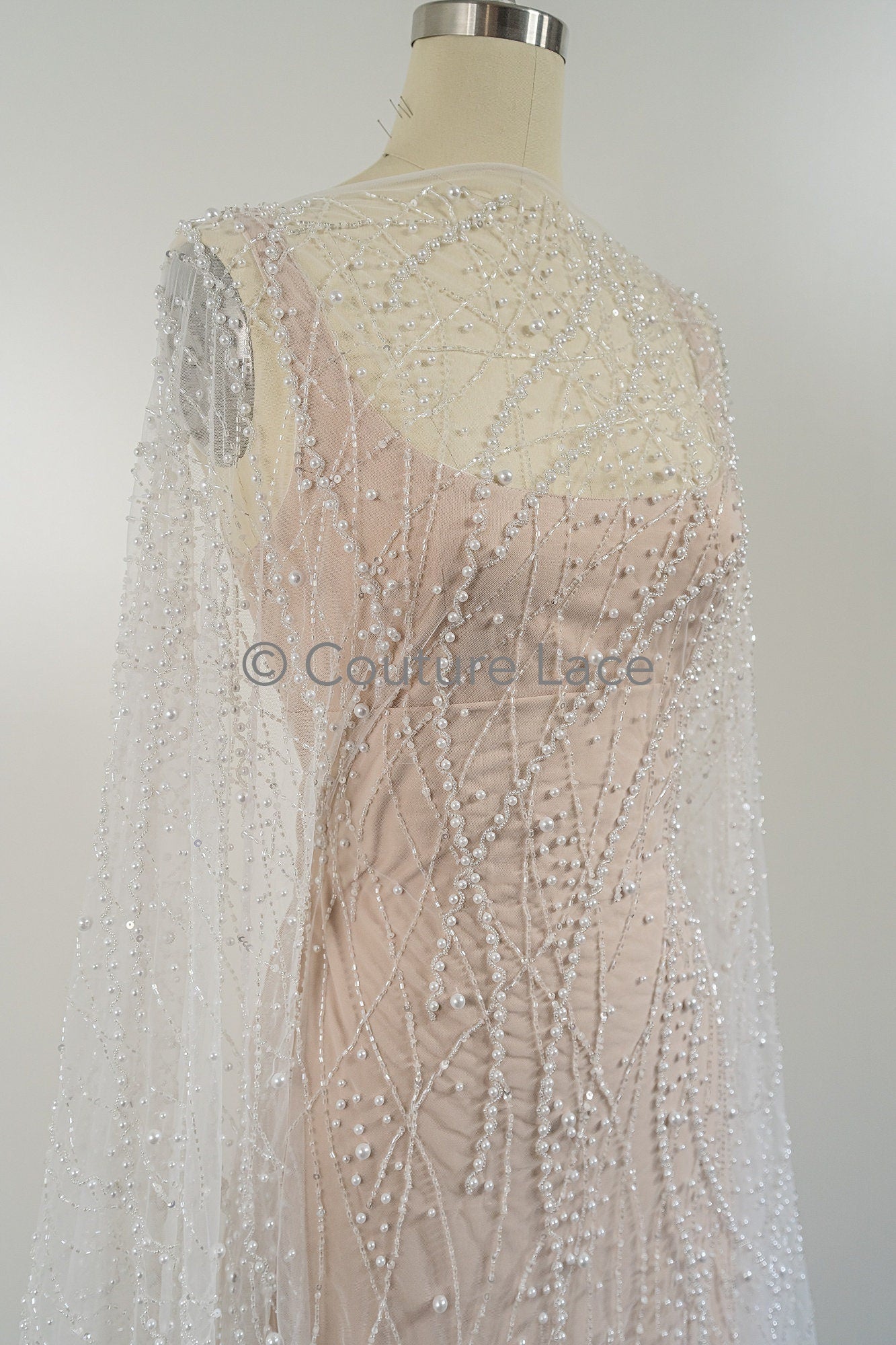 Braut Spitzenstoff Off-White/ Pallas Spitze Stoff/ schwere Perlen Brautkleid Spitze/ handgemachte Couture Spitze// L23-564