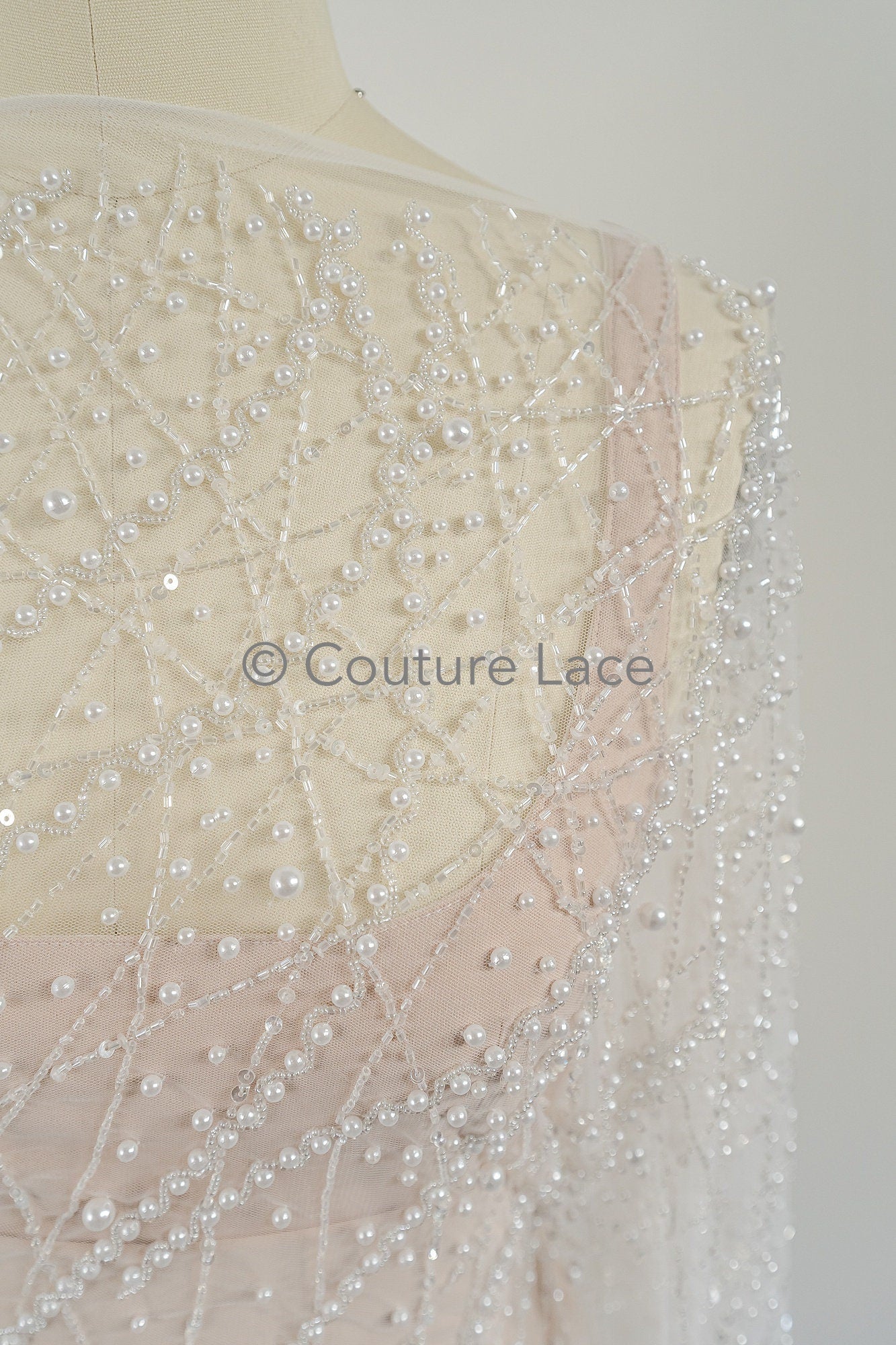 Braut Spitzenstoff Off-White/ Pallas Spitze Stoff/ schwere Perlen Brautkleid Spitze/ handgemachte Couture Spitze// L23-564
