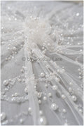 1.2yds Beaded bridal lace fabric off-white/ Pallas lace fabric/ heavy beaded bridal dress lace/ handmade couture lace// L23-565
