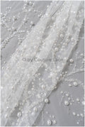 1.2yds Beaded bridal lace fabric off-white/ Pallas lace fabric/ heavy beaded bridal dress lace/ handmade couture lace// L23-565