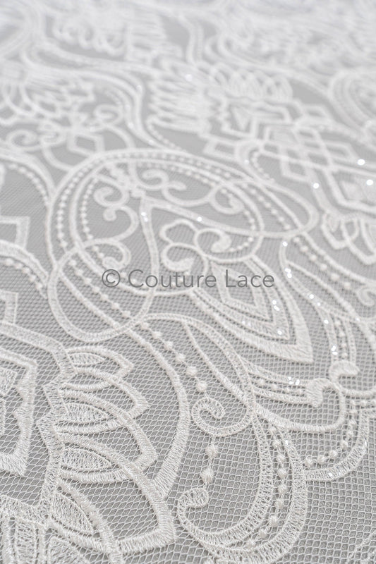 Zierliche florale Spitze Off-White/ geometrische Spitze/ Boho Spitzenstoff/ Vintage Spitze/ verschnörkelte Spitze // L23-585