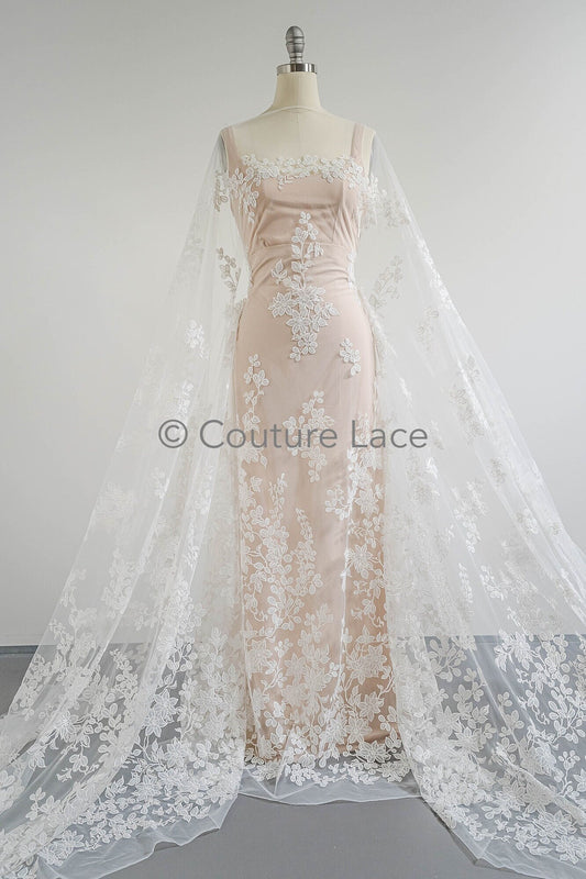 Blumen Braut Spitze Off-White/ Brautspitze mit Blumen/ Hochzeit Spitze/ Couture Spitze// L23-591
