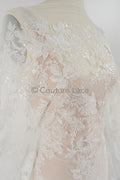 Perlen Spitzenstoff Off-White/ Braut Spitzenstoff/ romantischer Blumen Spitzenstoff mit Pailletten & Perlen/ Hochzeit Spitzenstoff// L23-592