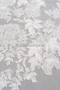 Perlen Spitzenstoff Off-White/ Braut Spitzenstoff/ romantischer Blumen Spitzenstoff mit Pailletten & Perlen/ Hochzeit Spitzenstoff// L23-592