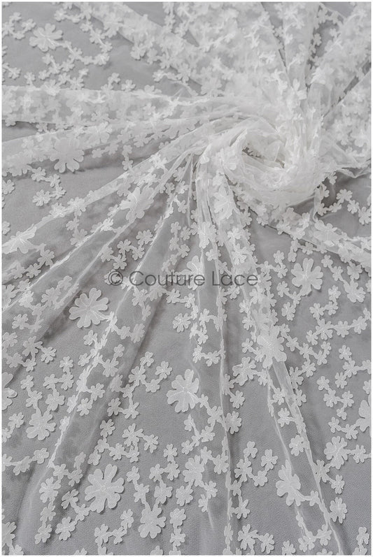 3D Blumen Spitzenstoff Off-White/ französische Spitze/ Couture Spitze/ Brautspitze mit Blumen// L22-424T