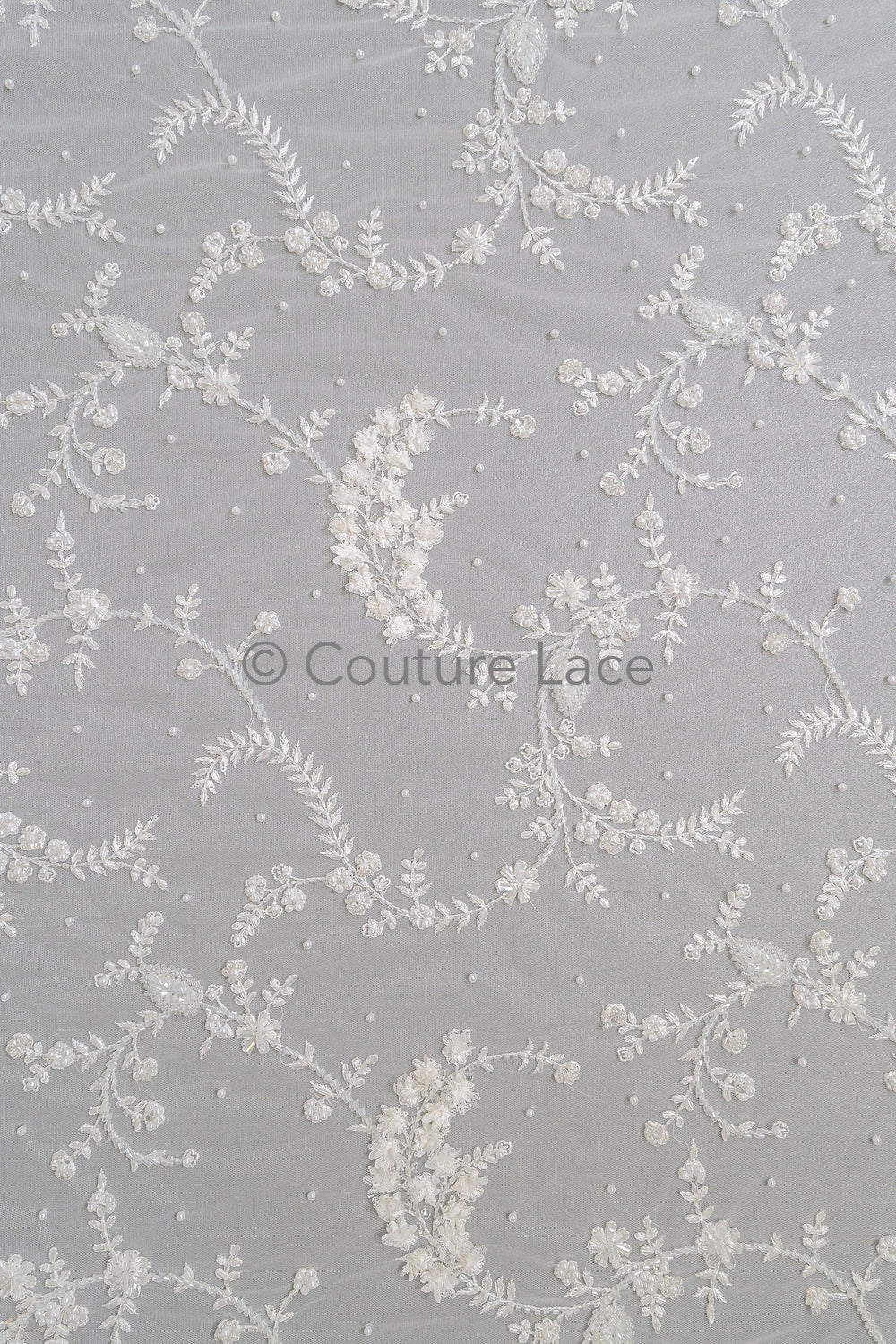 3D Blumen Perlen Spitzenstoff/ wunderschöner Spitzenstoff mit Perlen / romantische Perlen Braut Spitze // L23-533