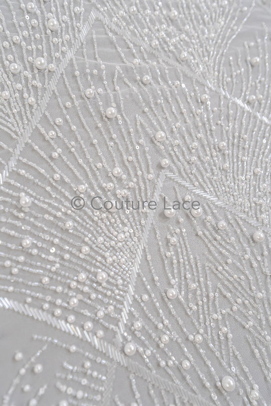Zarte Blumenspitze Off-White/ Braut Spitzenstoff/ Perlen Spitzenstoff/ Verzierte Spitze// L23-531