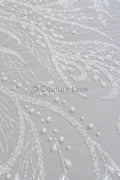Perlen Brautspitze Stoff Off-White/ Brautspitzenstoff mit Perlen/ Luxus Braut Spitze// L23-566