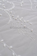 Perlen Brautspitze Stoff Off-White/ Brautspitzenstoff mit Perlen/ Luxus Braut Spitze// L23-566