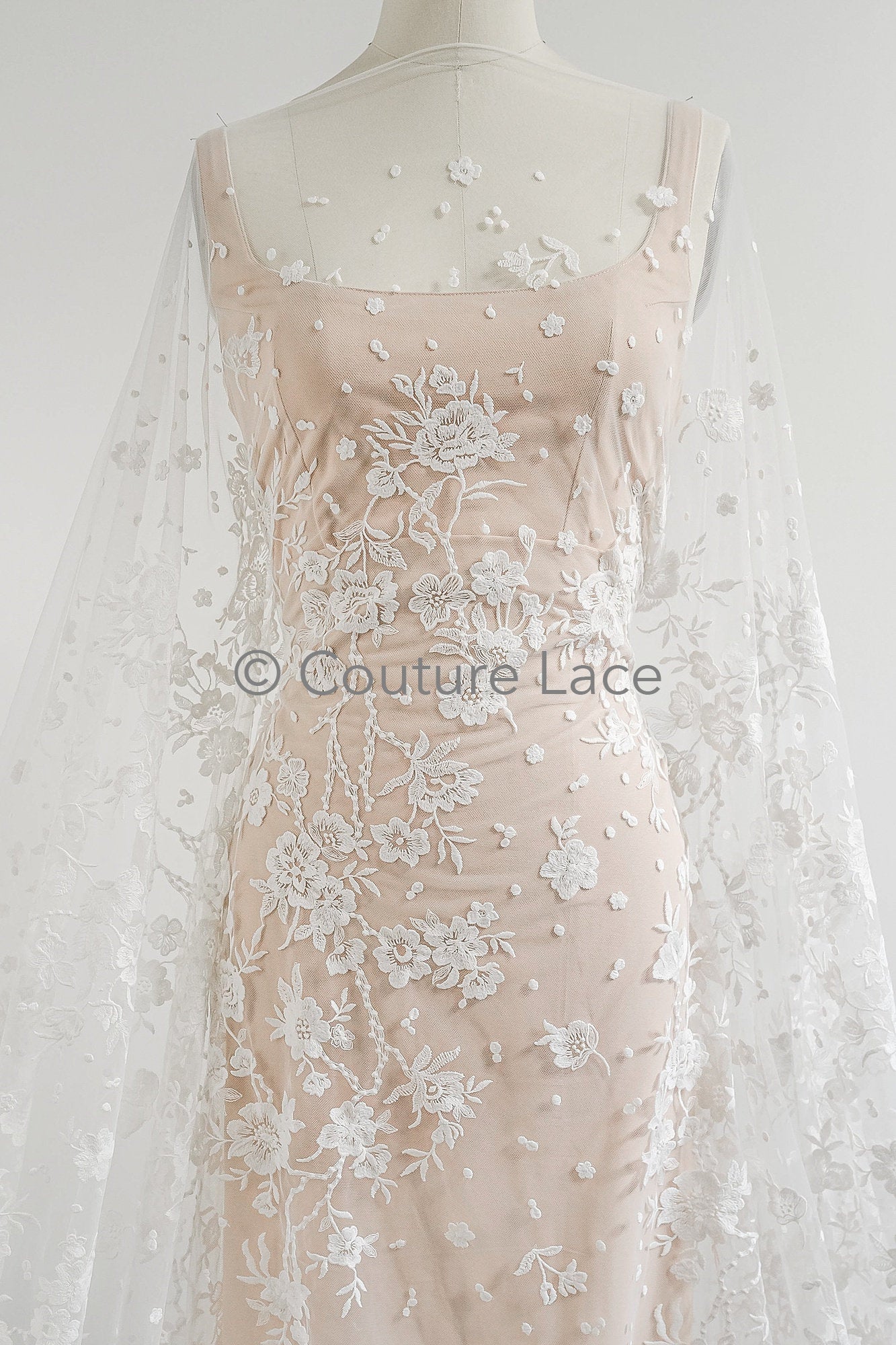 Floral Bridal Lace Off-White/ Bridal Lace with Flowers/ Floral Wedding Lace/ Couture Lace// L23-594