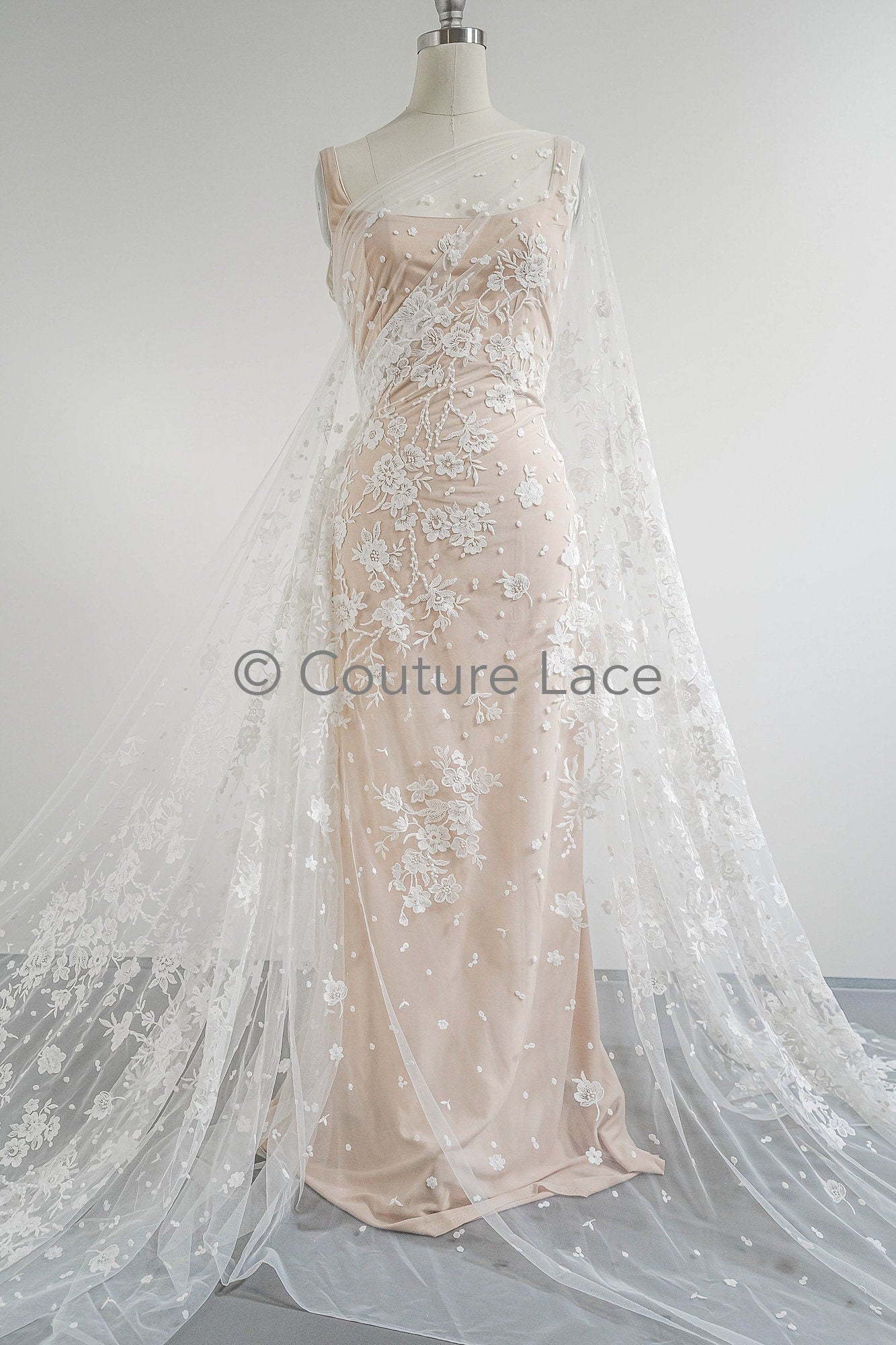 Floral Bridal Lace Off-White/ Bridal Lace with Flowers/ Floral Wedding Lace/ Couture Lace// L23-594