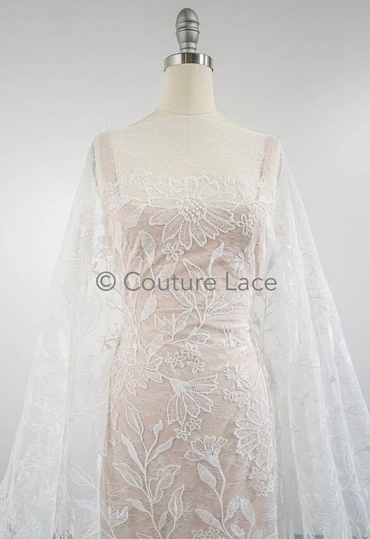 Floral bridal lace off-white/ bridal lace with flowers/ floral wedding lace/ couture lace// L23-580